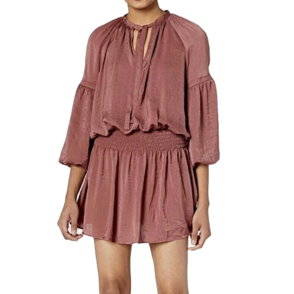 Lucky Brand Long Sleeve Drop Smocked Waist Mini Dress in Dusty Rose, Size Medium